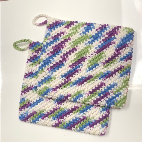 2 cotton potholders 1 cast iron pan handle holder - Picture 2 of 6